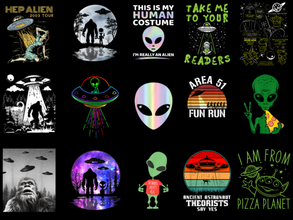 15 alien shirt designs bundle for commercial use part 3, alien t-shirt, alien png file, alien digital file, alien gift, alien download, alien design amz