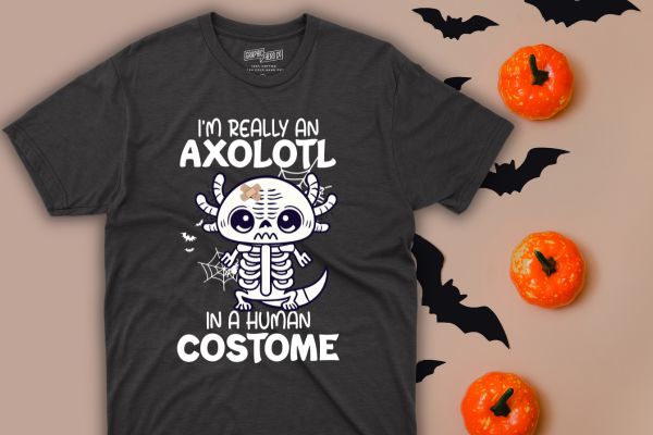 I’m Really an Axolotl in a Human Costume Kids Halloween T-Shirt design vector