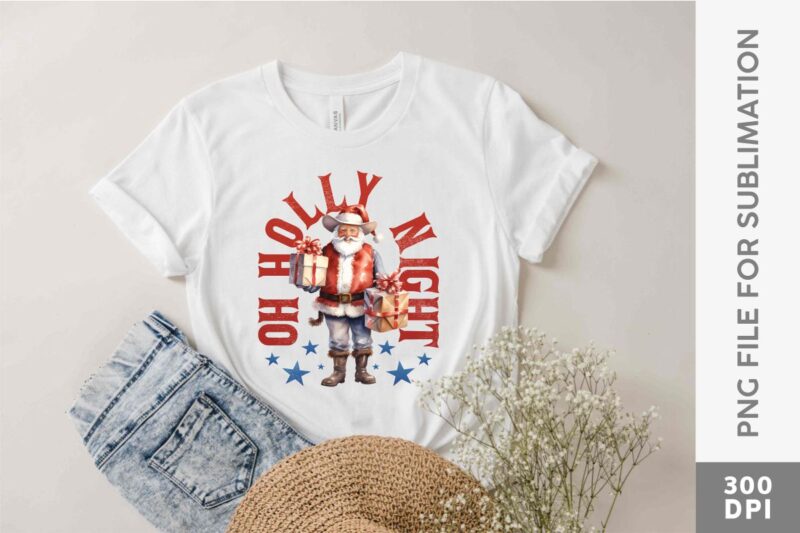 Retro Cowboy Santa Sublimation T-shirt Designs Bundle