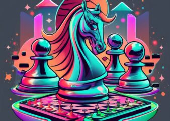 A t-shirt design with a futuristic and sci-fi-inspired chessboard with holographic pieces PNG File