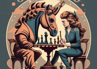 A t-shirt design with a vintage sepia-toned chess set, showcasing the elegance of the game PNG File