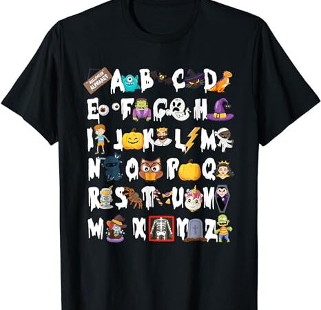 Abcs learning kindergarten teacher funny halloween alphabet t-shirt