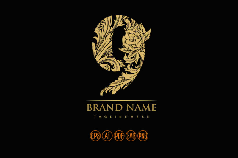 Luxury vintage number 9 badge monogram logo