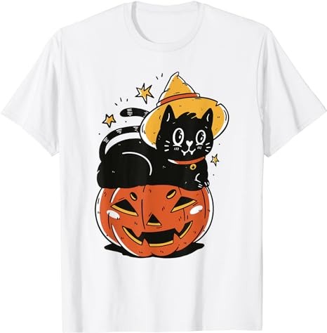 Black Cat Halloween Witch Hat Pumpkin Costume For Men Kids T-Shirt PNG File