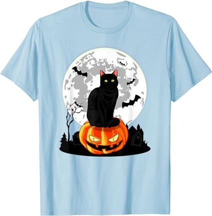 Black cat on pumpkin t-shirt – full moon halloween costume png file