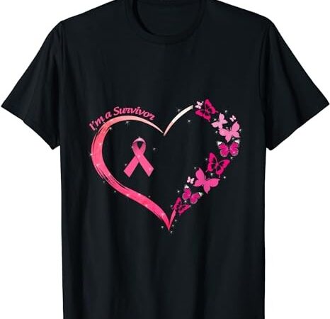 Breast cancer i’m a survivor pink butterfly heart awareness t-shirt png file