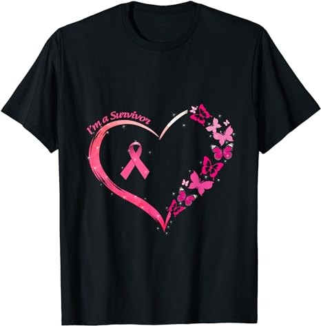 Breast Cancer I’m A Survivor Pink Butterfly Heart Awareness T-Shirt PNG File