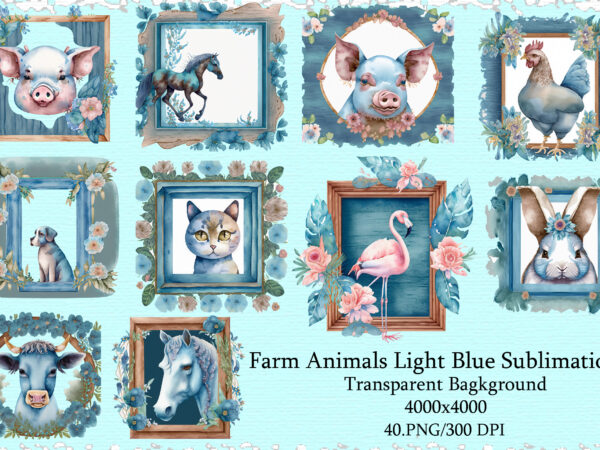 Farm animals light blue sublimation t shirt graphic design