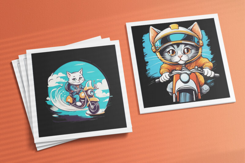 Cat Biker Illustration for POD Clipart Design is Also perfect for any project: Art prints, t-shirts, logo, packaging, stationery, merchandise, website, book cover, invitations, and more