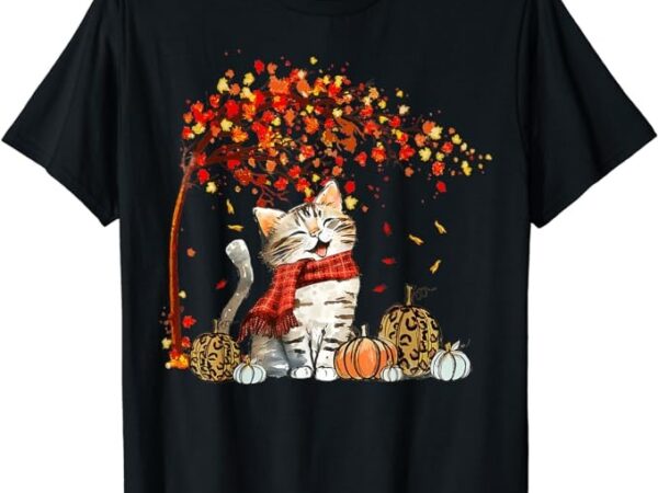 Cat leaf fall hello autumn cat kitten lover thanksgiving t-shirt