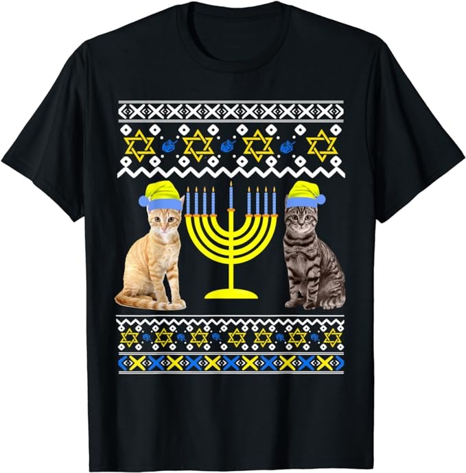 Cat With Menorah Hanukkah Chanukah Menorah Cat Sweater T-Shirt PNG File