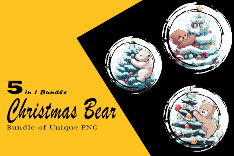 Christmas Bear Clipart Illustration Bundle tailored for Print on Demand websites