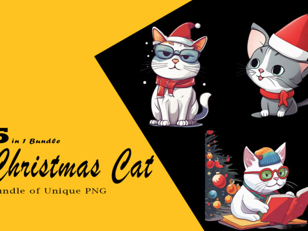 Christmas cat clipart illustration bundle tailored for print on demand websites t shirt vector file