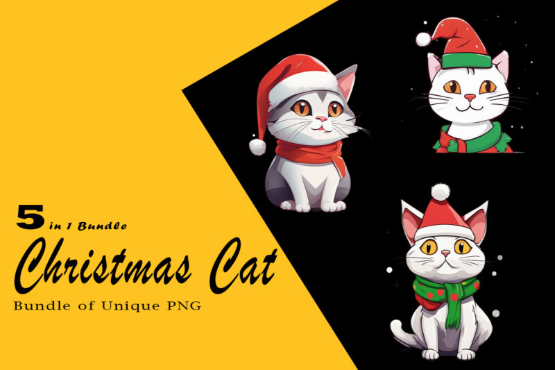 Christmas Cat Clipart Illustration Bundle tailored for Print on Demand websites