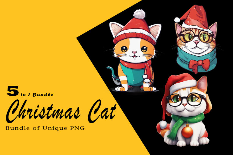 Christmas Cat Clipart Illustration Bundle tailored for Print on Demand websites