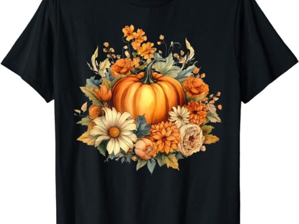 Cottagecore pumpkin floral autumn fall season thanksgiving t-shirt