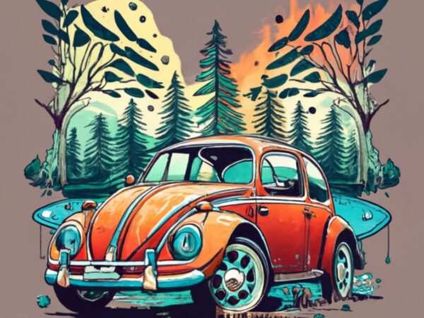 Create a visually stunning t-shirt design featuring a beautiful volkswagen png file