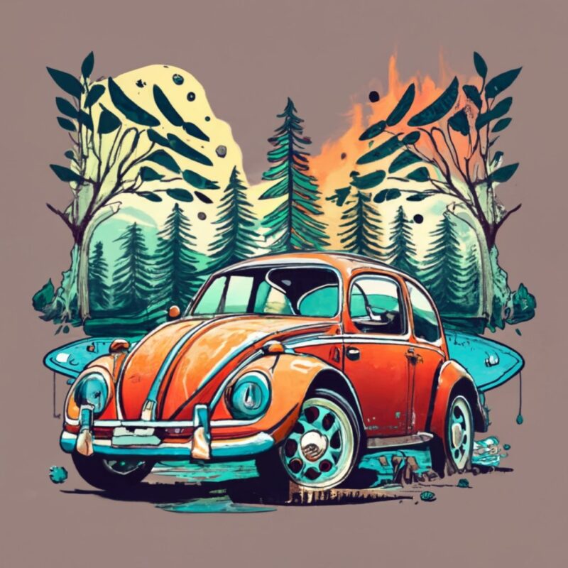 Create a visually stunning t-shirt design featuring a beautiful Volkswagen PNG File