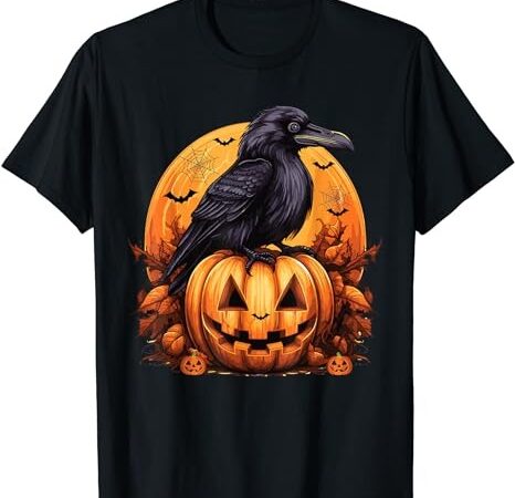 Crow bird on pumpkin crow and jack o lantern halloween party t-shirt png file