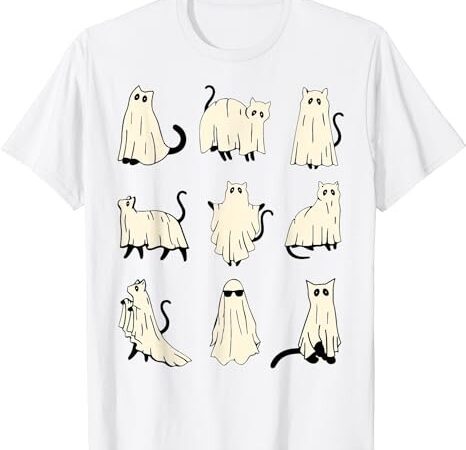 Cute ghost cat funny halloween outfit costumes black cat t-shirt png file