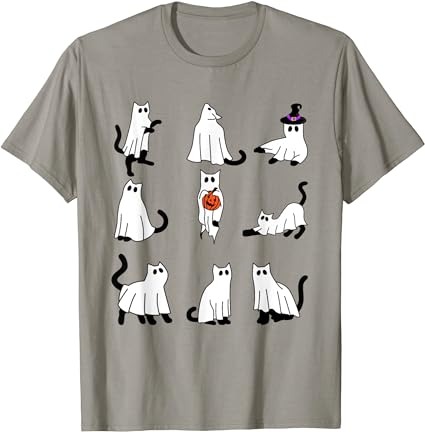 Cute ghost cat funny halloween outfit costumes black cat t-shirt png file