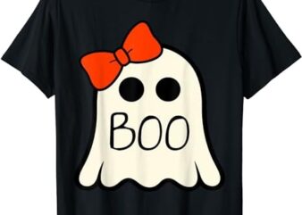 Cute Ghost with Bow Boo Halloween For Girls Kids Toddler T-Shirt PNG File