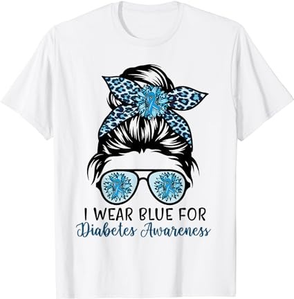 Cute i wear blue for diabetes awareness, leopard messy bun t-shirt png file