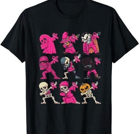 Dabbing halloween skeleton pumpkin breast cancer awareness t-shirt png file