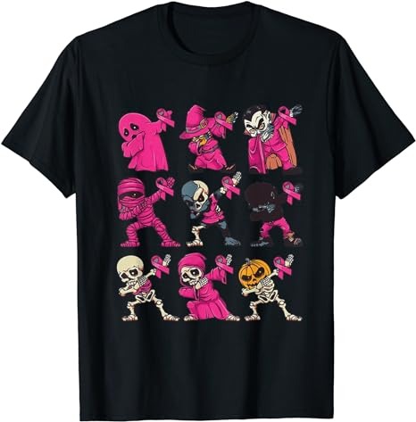 Dabbing Halloween Skeleton Pumpkin Breast Cancer Awareness T-Shirt PNG File