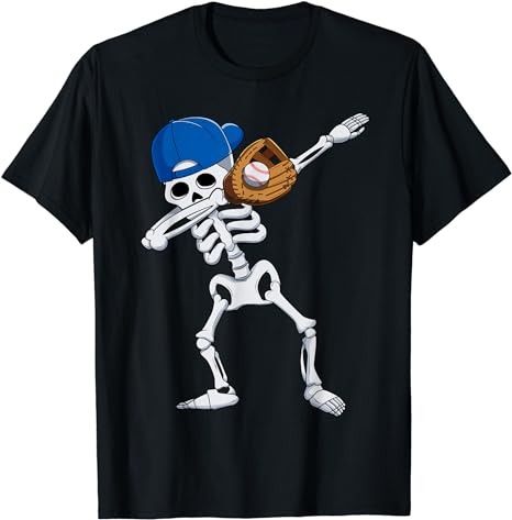 Dabbing Skeleton Baseball Player Halloween For Boys Kids T-Shirt PNG File