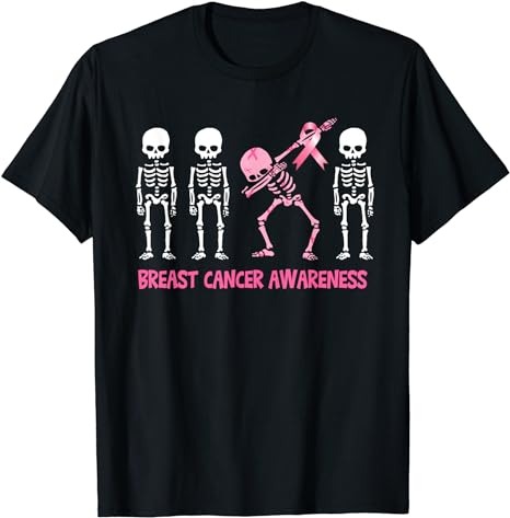 Dabbing Skeleton Pink Ribbon Breast Cancer Halloween T-Shirt PNG File