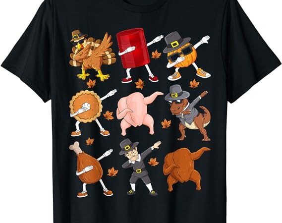 Dabbing turkey t rex pilgrim thanksgiving boys kid funny dab t-shirt