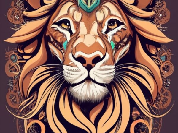 Design a striking t-shirt featuring a majestic lion as the central focus png file