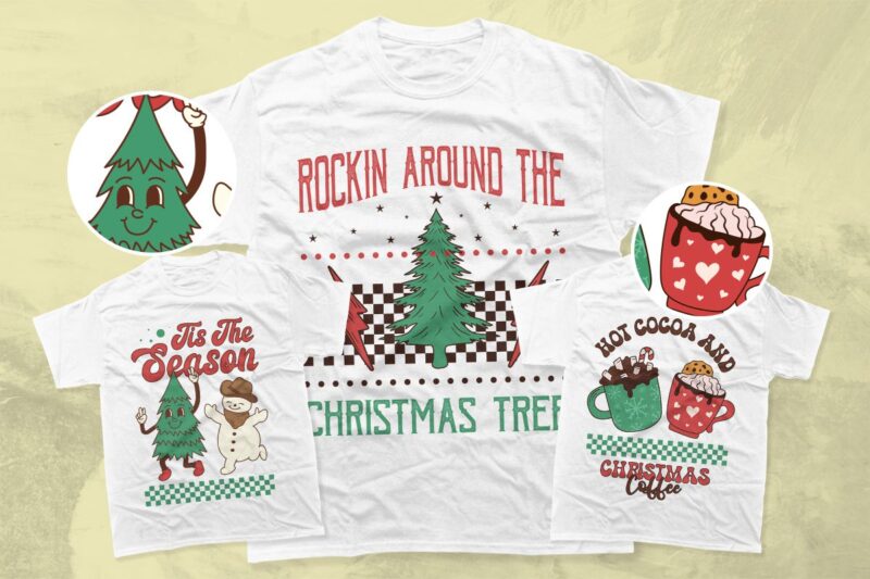 Retro Christmas Western Sublimation T-shirt Designs Bundle