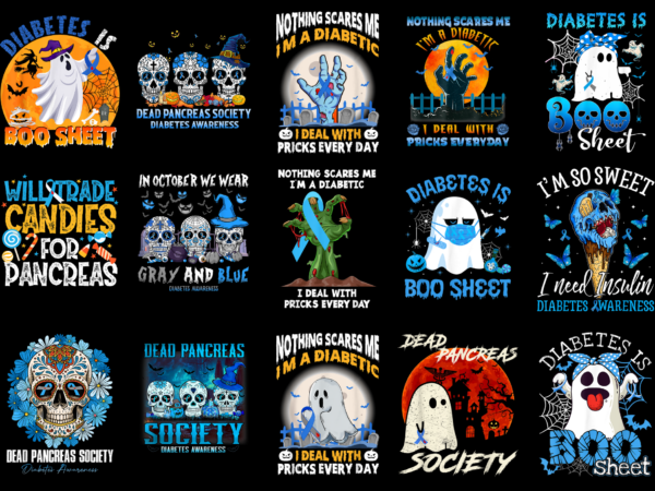 15 diabetes awareness halloween shirt designs bundle for commercial use, diabetes awareness halloween t-shirt, diabetes awareness halloween png file, diabetes awareness halloween digital file, diabetes awareness halloween gift, diabetes awareness