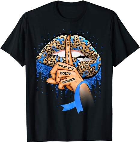 Diabetes Awareness Leopard Lips Blue Ribbon Warrior T-Shirt