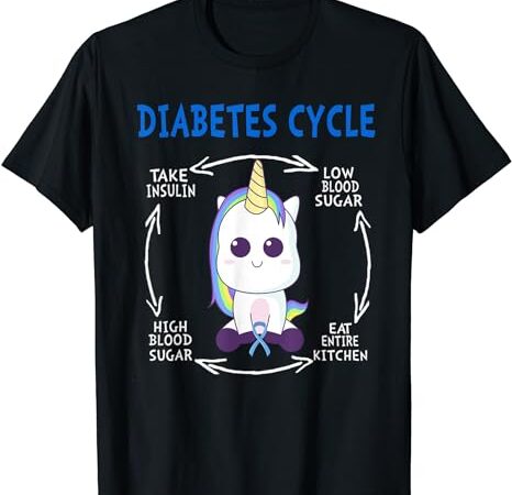 Diabetes cycle funny unicorn blue diabetes awareness month t-shirt