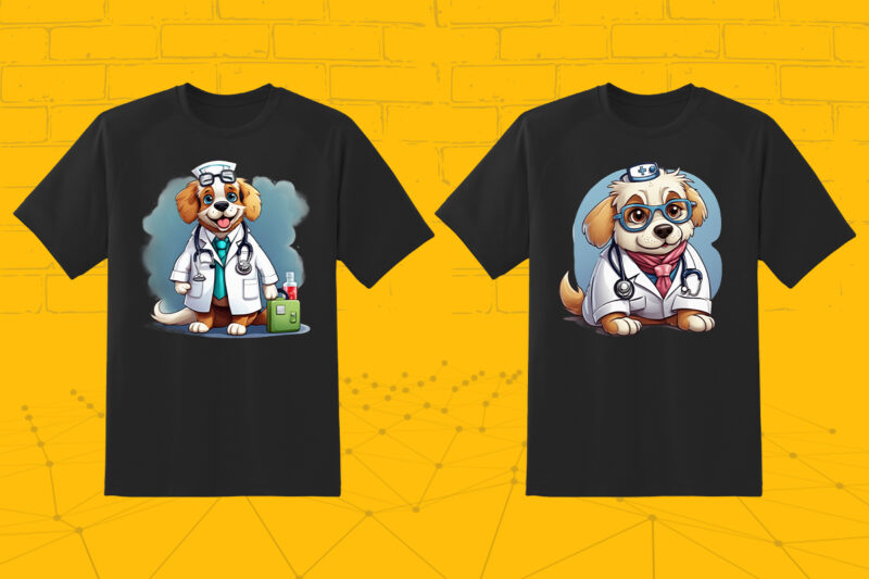 Dog as Doctor Clipart Illustration Bundle for Print on Demand