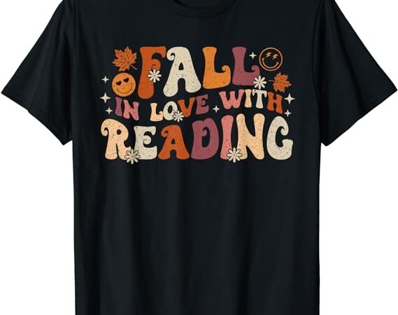 Fall in love with reading autum thanksgiving teacher kids t-shirt