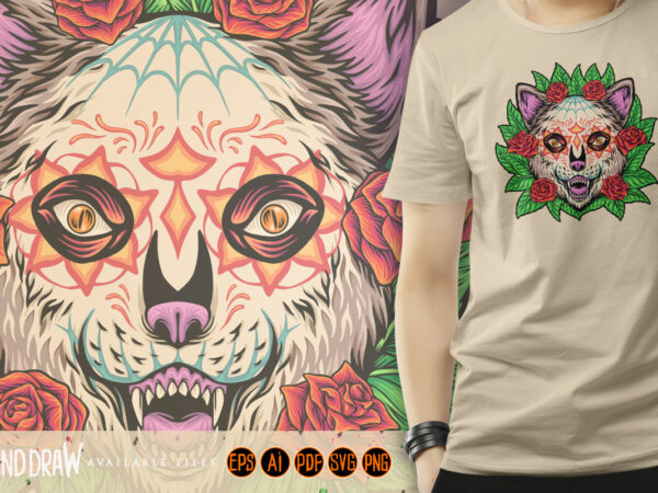 Floral wilderness muerte bear head t shirt graphic design