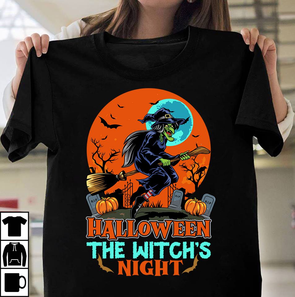 Halloween The Witch Night T-shirt Design, Halloween SVG T-shirt Design