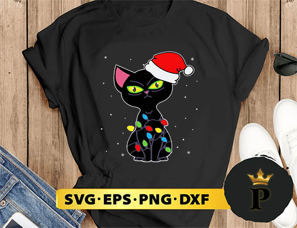 Funny Black Cat Christmas Lights Jolly Christmas Family SVG, Merry Christmas SVG, Xmas SVG PNG DXF EPS