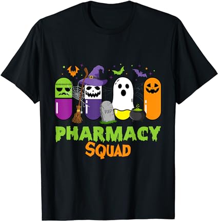 Funny halloween pills pharmacy squad costume pharmacist tech t-shirt