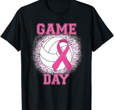 Game day pink ribbon volleyball tackle breast cancer warrior t-shirt