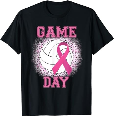 Game Day Pink Ribbon Volleyball Tackle Breast Cancer Warrior T-Shirt