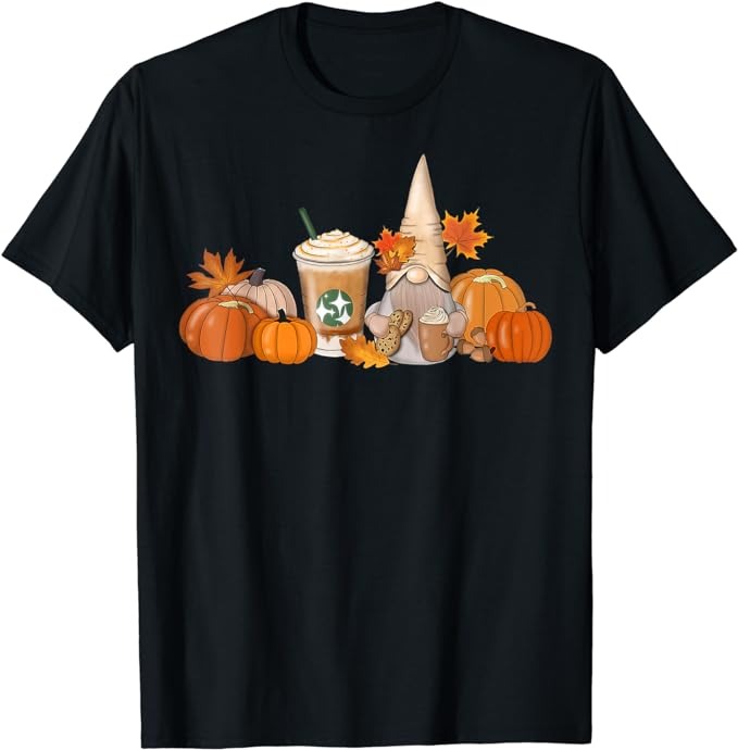 Gnome Coffee Latte Pumpkin Fall Autumn Funny Thanksgiving T-Shirt