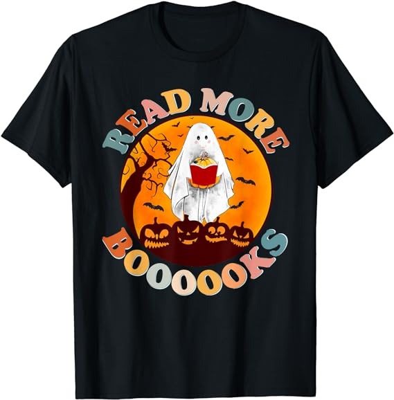 Groovy Cute Ghost Boo Read More Books Funny Halloween T-Shirt