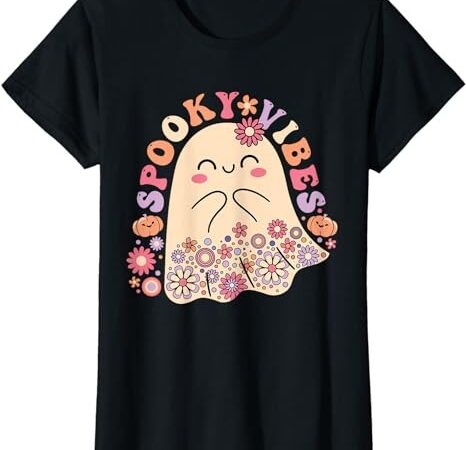 Groovy cute kawaii ghost floral spooky vibes hippie pumpkin t-shirt png file