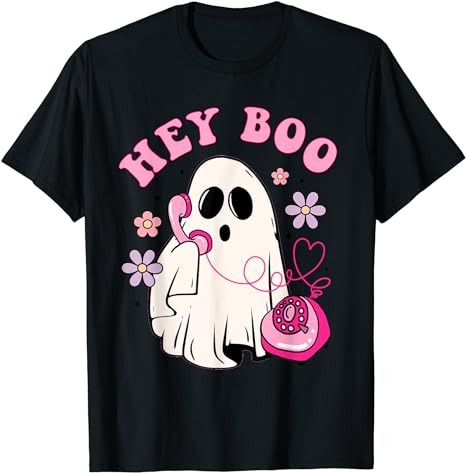 Groovy Hey Boo Cute Ghost Funny Halloween Girls Women Kids T-Shirt PNG ...