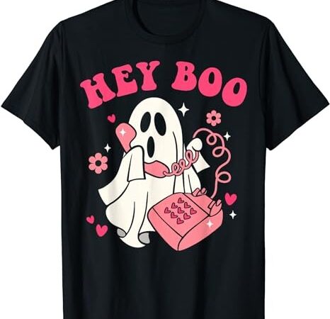 Groovy Hey Boo Cute Ghost Funny Halloween Mens Womens Kids T-Shirt PNG ...